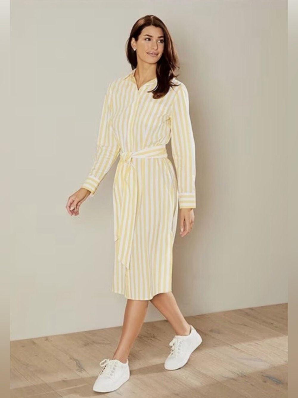 Alex Marie Yellow & White Striped Tie-Waist Shirt Dress